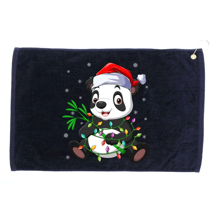 Funny Panda Xmas Lighting Matching Santa Hat Panda Christmas Gift Grommeted Golf Towel