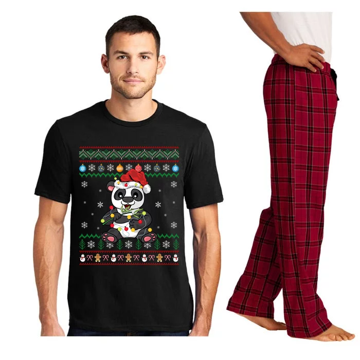 Funny Panda Xmas Gift Santa Hat Ugly Panda Christmas Gift Pajama Set