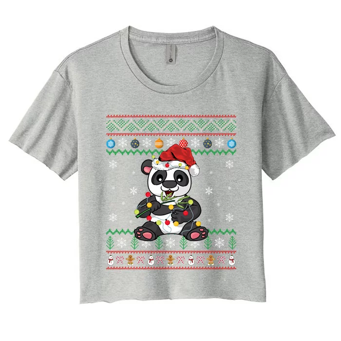 Funny Panda Xmas Gift Santa Hat Ugly Panda Christmas Gift Women's Crop Top Tee