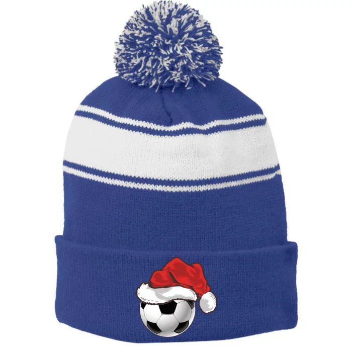 Football Player Xmas Gift Santa Hat Soccer Ball Christmas Gift Stripe Pom Pom Beanie