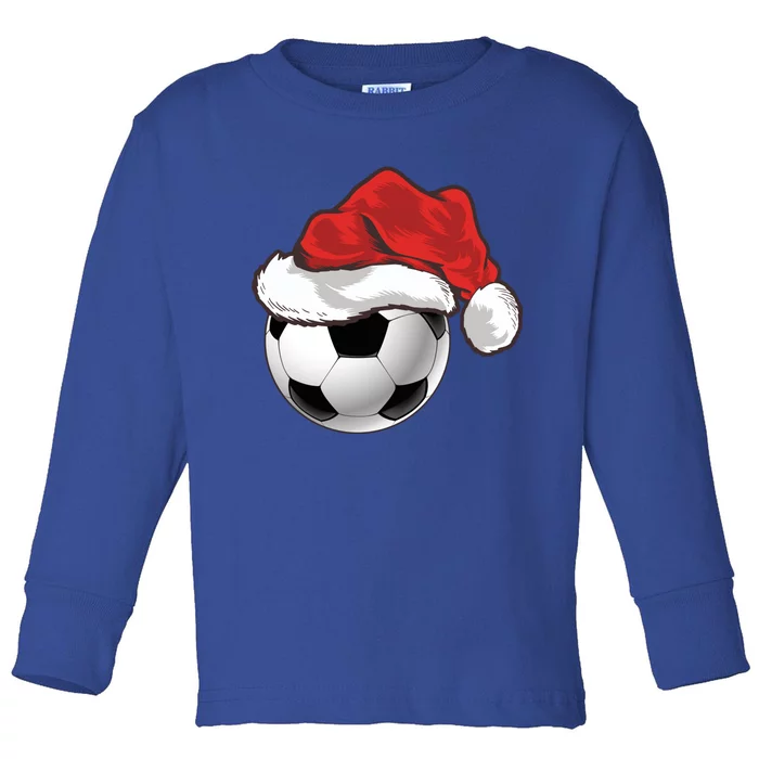 Football Player Xmas Gift Santa Hat Soccer Ball Christmas Gift Toddler Long Sleeve Shirt