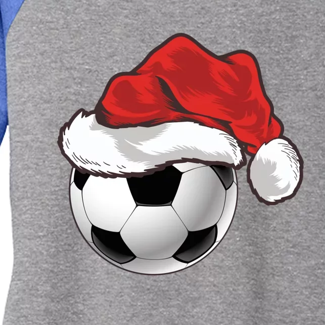 Football Player Xmas Gift Santa Hat Soccer Ball Christmas Gift Women's Tri-Blend 3/4-Sleeve Raglan Shirt