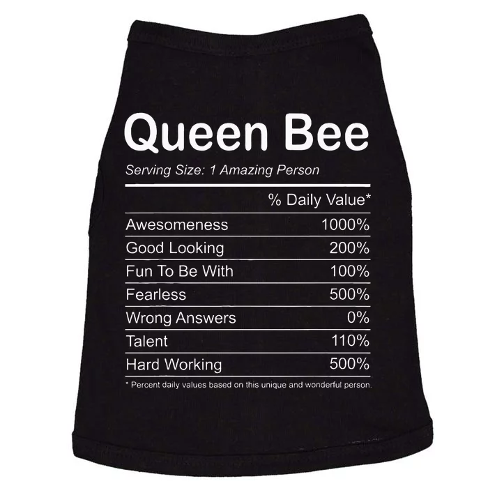 Funny Queen Bee Nutritional Label Doggie Tank