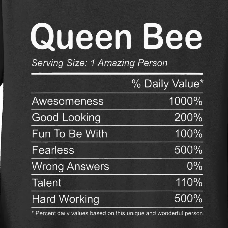 Funny Queen Bee Nutritional Label Kids Long Sleeve Shirt