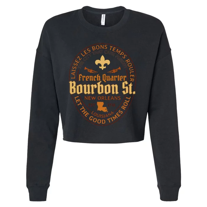 French Quarter Bourbon St New Orleans Souvenir Cropped Pullover Crew