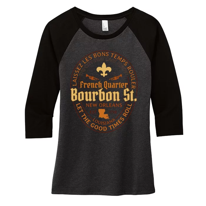 French Quarter Bourbon St New Orleans Souvenir Women's Tri-Blend 3/4-Sleeve Raglan Shirt