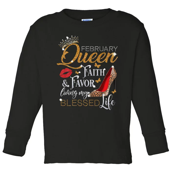 February Queen Birthday Loving My Blessed Life Leopard Heel Toddler Long Sleeve Shirt