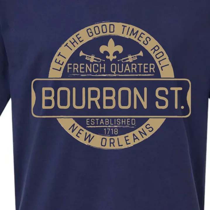 French Quarter Bourbon St New Orleans Fleur De Lis Souvenir Sueded Cloud Jersey T-Shirt