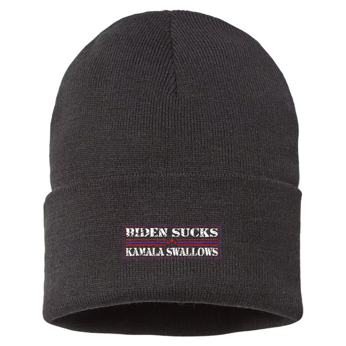 Funny Quote Biden And Kamala Biden Sucks Kamala Swallows Sustainable Knit Beanie