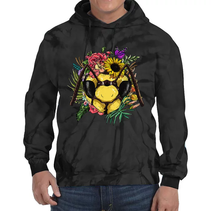 Floral Queen Bee Gardening Botanical Plants Lover Beekeeping Tie Dye Hoodie