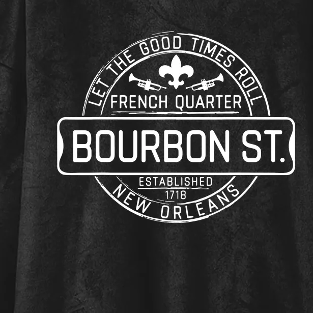 French Quarter Bourbon St New Orleans Fleur De Lis Souvenir Hooded Wearable Blanket