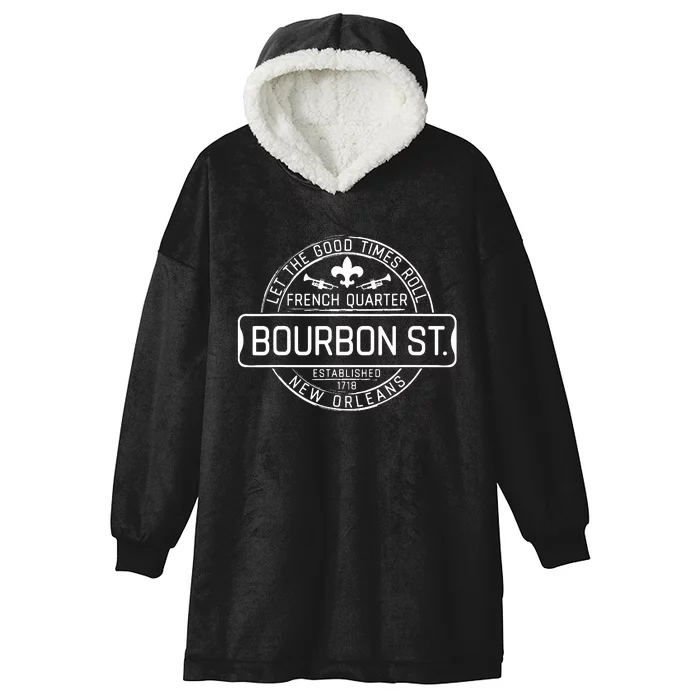 French Quarter Bourbon St New Orleans Fleur De Lis Souvenir Hooded Wearable Blanket