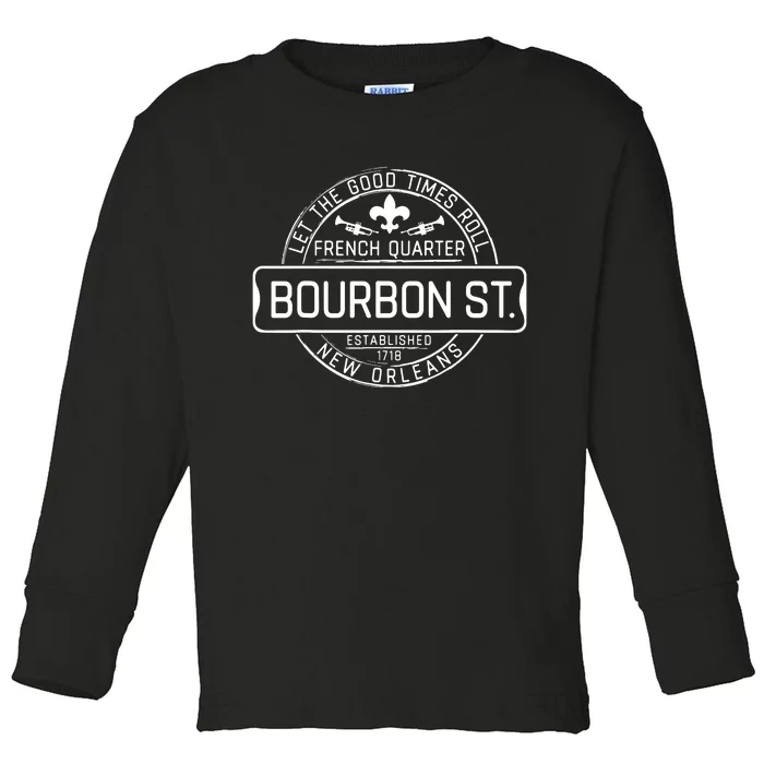 French Quarter Bourbon St New Orleans Fleur De Lis Souvenir Toddler Long Sleeve Shirt