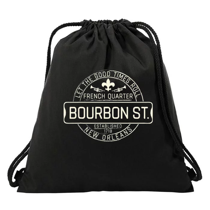 French Quarter Bourbon St New Orleans Fleur De Lis Souvenir Drawstring Bag