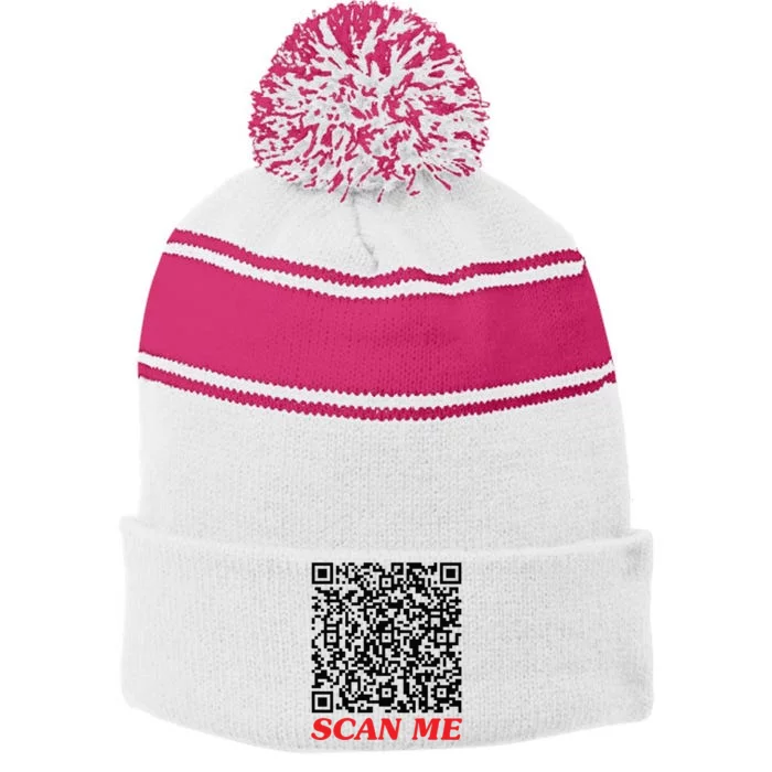 Fuckyou Qr Code Anti Social Sarcastic Funny Stripe Pom Pom Beanie