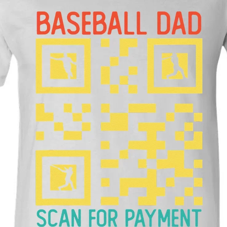 Funny Qr code Baseball Dad Scan For Payment Father's Day V-Neck T-Shirt