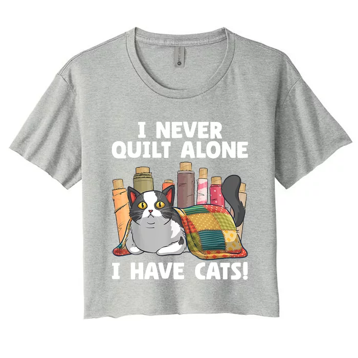 Funny Quilting Cat Quilt Sewing Quilter Women's Crop Top Tee