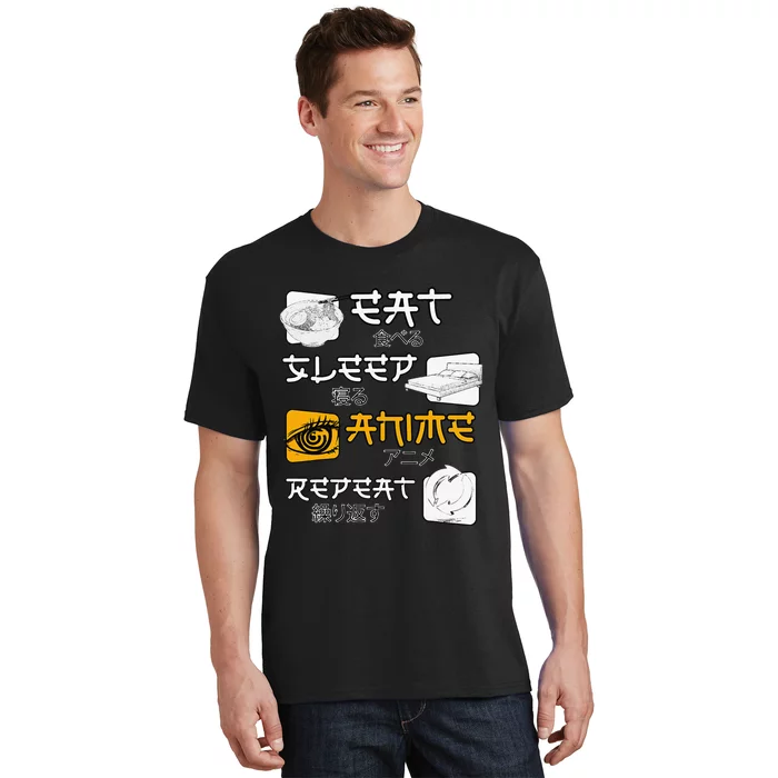 funny quote Eat Sleep Anime Repeat Anime T-Shirt