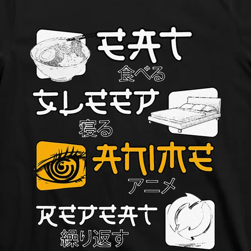 funny quote Eat Sleep Anime Repeat Anime T-Shirt