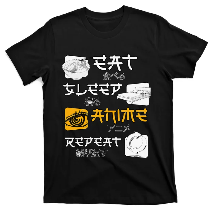 funny quote Eat Sleep Anime Repeat Anime T-Shirt