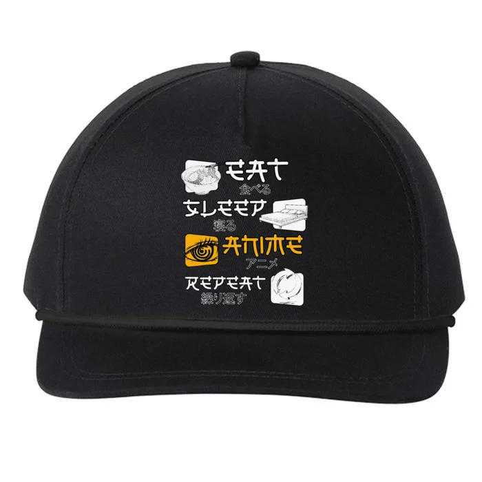 funny quote Eat Sleep Anime Repeat Anime Snapback Five-Panel Rope Hat