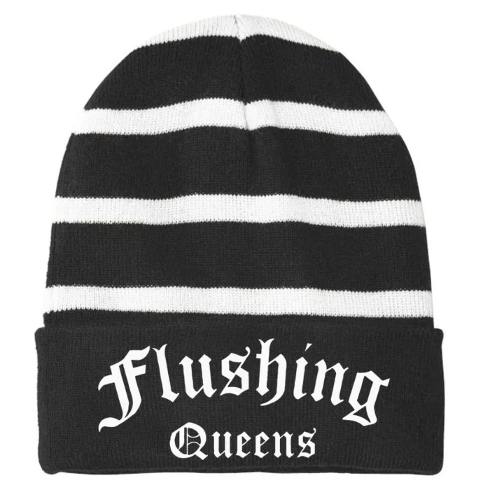 Flushing Queens New York Vintage NY Flushing Queens Striped Beanie with Solid Band