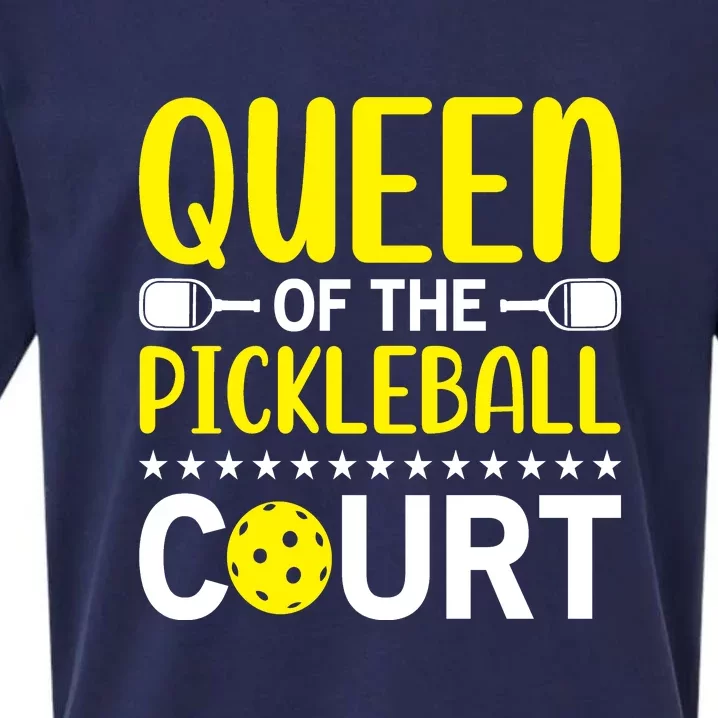 Funny Queen Of The Pickleball Court Gift For Sport Fan Pickleball Team Sueded Cloud Jersey T-Shirt