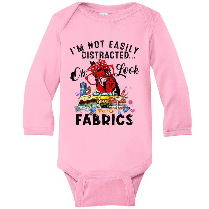 Funny Quilting Quilter Sewer Sewing Oh Look Fabrics Chicken Baby Long Sleeve Bodysuit