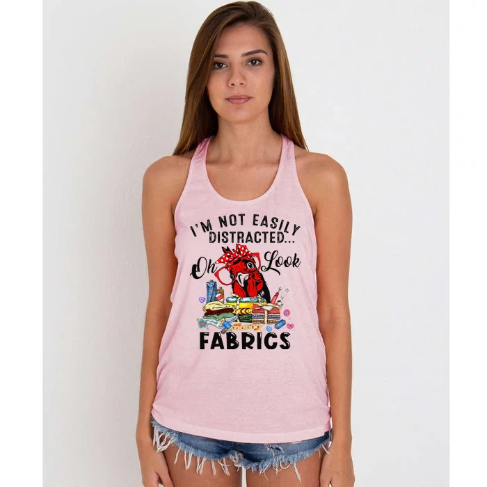 Funny Quilting Quilter Sewer Sewing Oh Look Fabrics Chicken Women's Knotted Racerback Tank