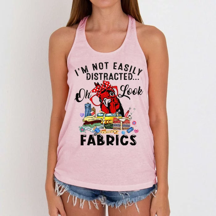 Funny Quilting Quilter Sewer Sewing Oh Look Fabrics Chicken Women's Knotted Racerback Tank