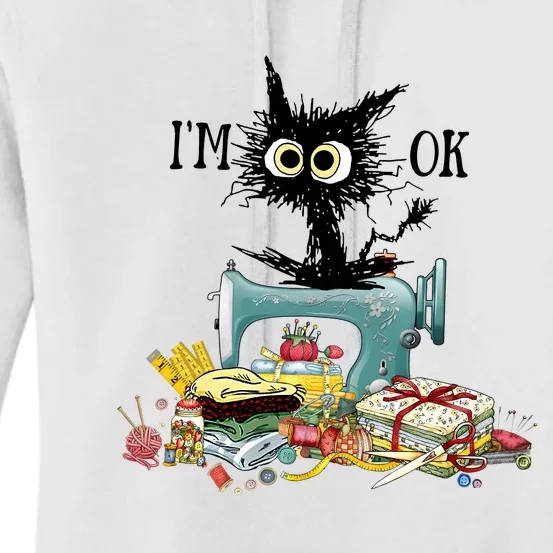 Funny Quilting Sewing Cat I’M Ok Quilting Christmas Women's Pullover Hoodie