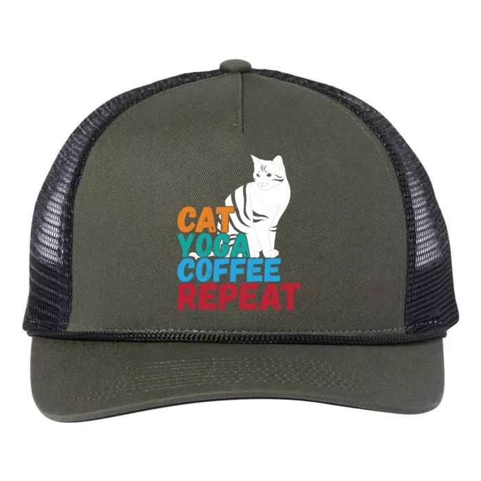 Funny Quote Spiritual Namaste Design Cat Yoga Coffee Repeat Gift Retro Rope Trucker Hat Cap