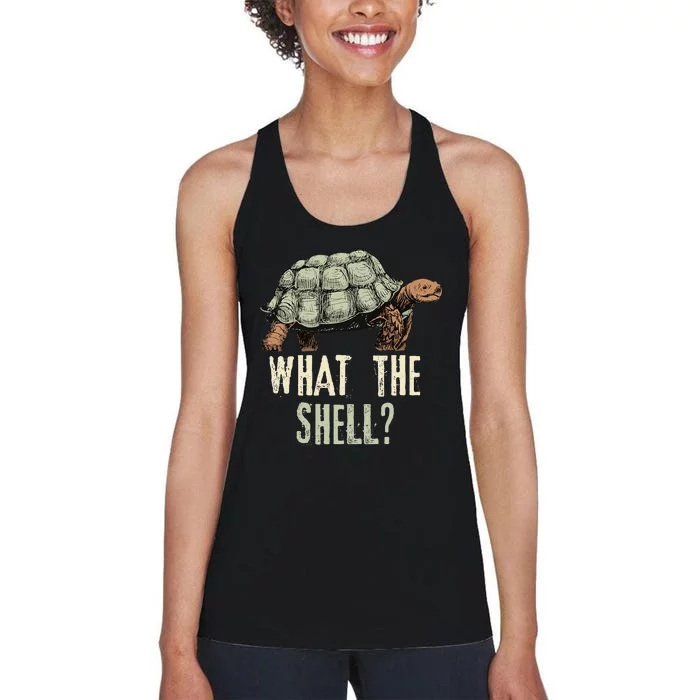 Funny Quote Turtle Design What The Shell Vintage Turtle Women's Racerback Tank