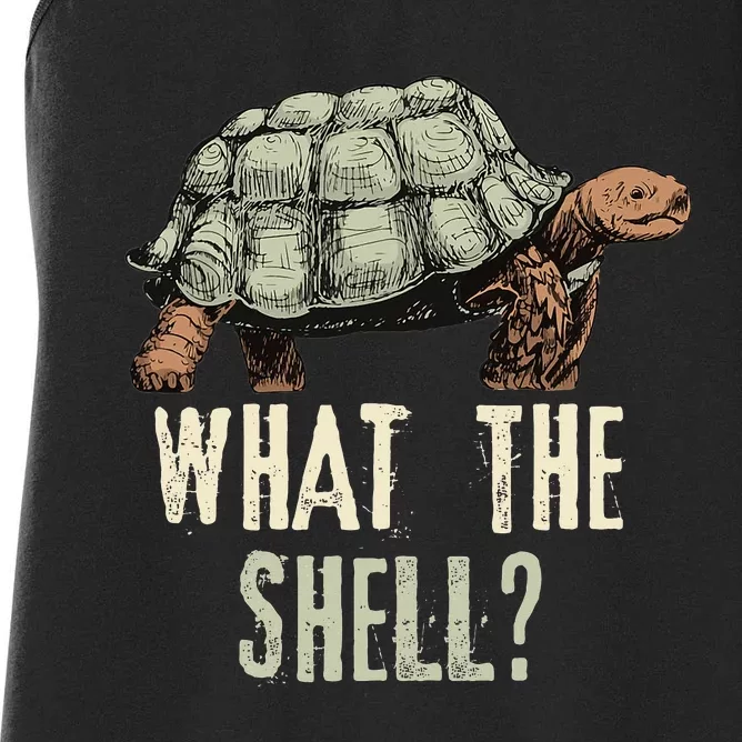 Funny Quote Turtle Design What The Shell Vintage Turtle Women's Racerback Tank