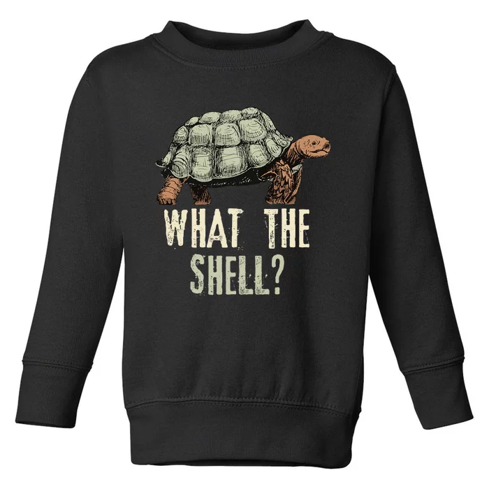 Funny Quote Turtle Design What The Shell Vintage Turtle Toddler Sweatshirt