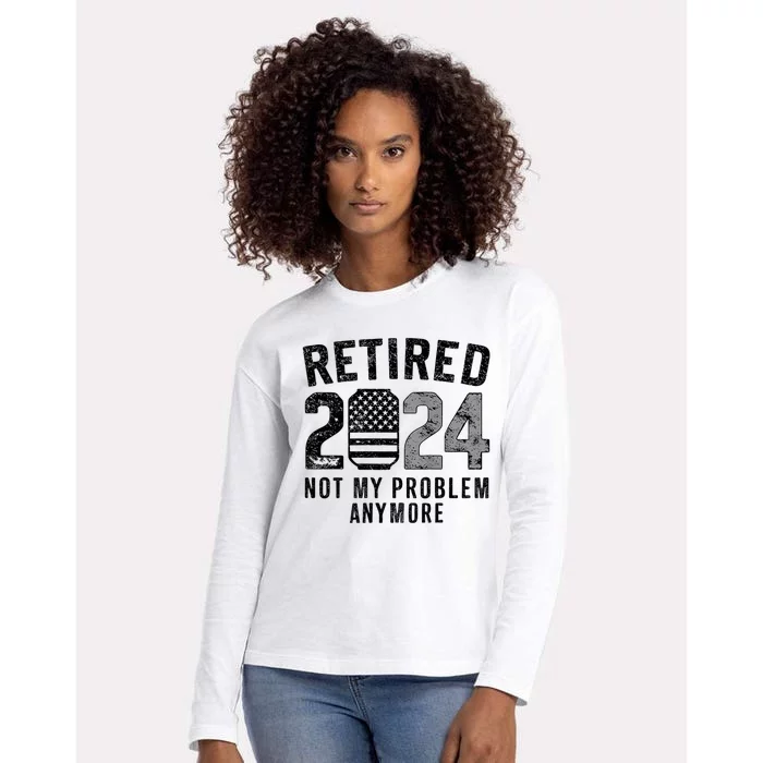 Funny Retired 2024 Not My Problem Anymore Us Flag Vintage Womens Cotton Relaxed Long Sleeve T-Shirt