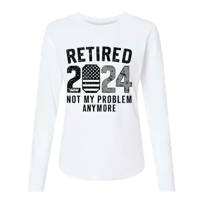 Funny Retired 2024 Not My Problem Anymore Us Flag Vintage Womens Cotton Relaxed Long Sleeve T-Shirt