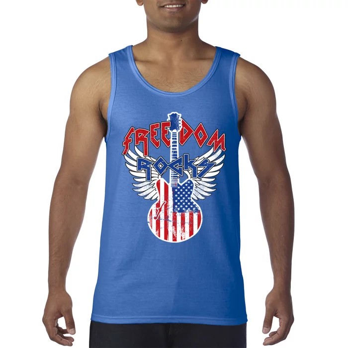 Freedom Rocks 4th Of July Patriotic Usa Flag Rock Guitar Gift Tank Top