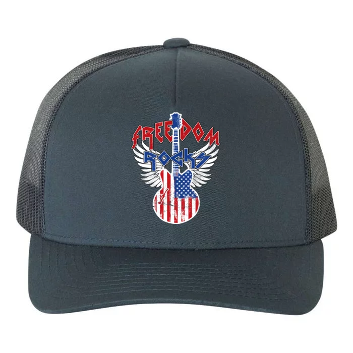 Freedom Rocks 4th Of July Patriotic Usa Flag Rock Guitar Gift Yupoong Adult 5-Panel Trucker Hat