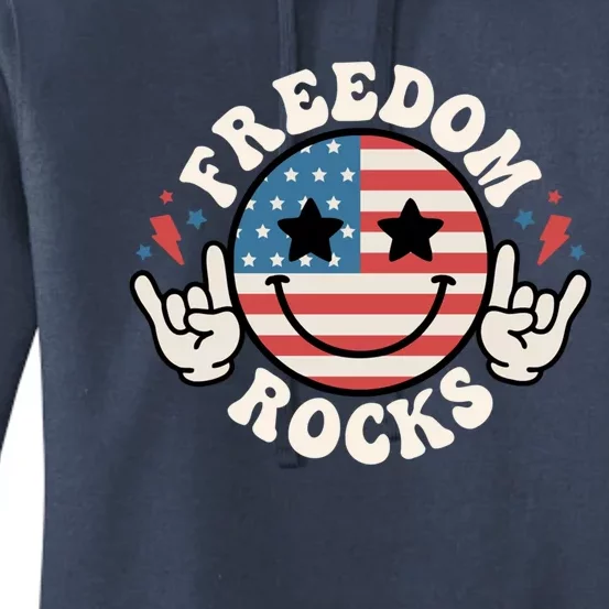 Freedom Rocks 4th Of July America Flag Retro Great Gift Women's Pullover Hoodie