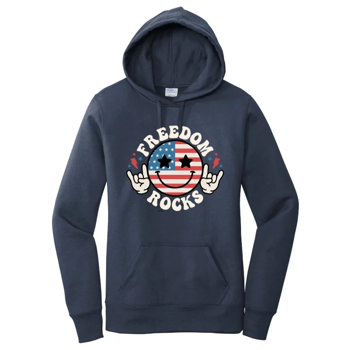 Freedom Rocks 4th Of July America Flag Retro Great Gift Women's Pullover Hoodie