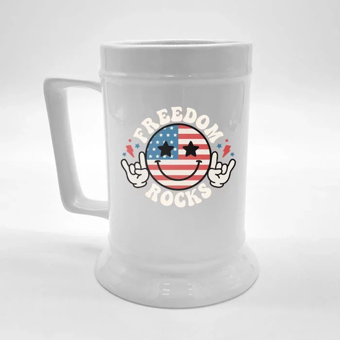 Freedom Rocks 4th Of July America Flag Retro Great Gift Front & Back Beer Stein