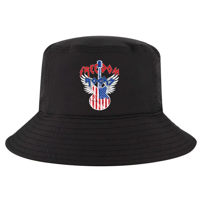 Freedom Rocks 4th Of July Patriotic Usa Flag Rock Guitar Cool Comfort Performance Bucket Hat