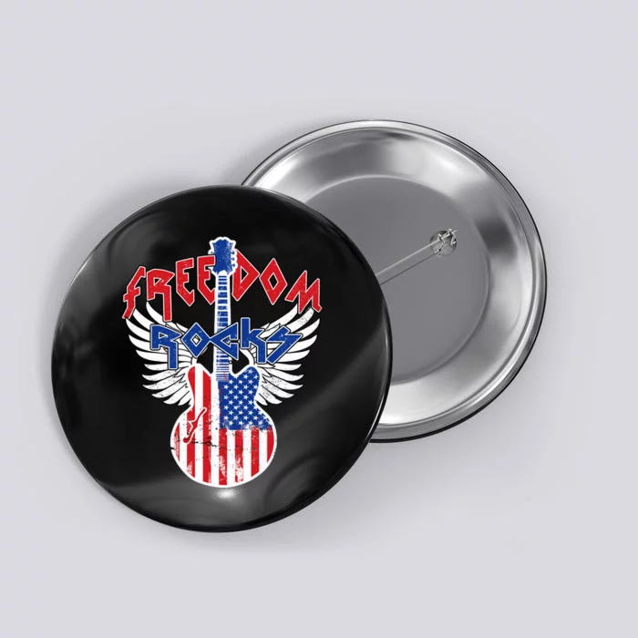 Freedom Rocks 4th Of July Patriotic Usa Flag Rock Guitar Button