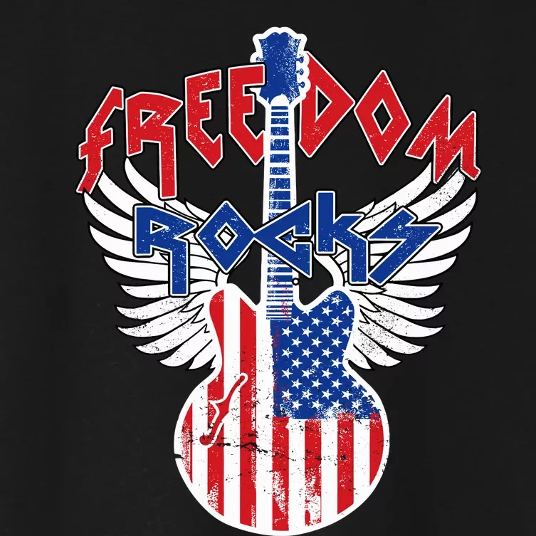 Freedom Rocks 4th Of July Patriotic Usa Flag Rock Guitar Women's Crop Top Tee