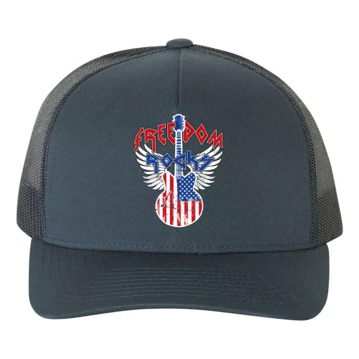 Freedom Rocks 4th Of July Patriotic Usa Flag Rock Guitar Great Gift Yupoong Adult 5-Panel Trucker Hat