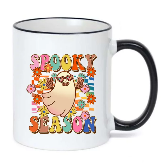 Funny Retro 60s Halloween Spooky Season Hippie Ghost Black Color Changing Mug