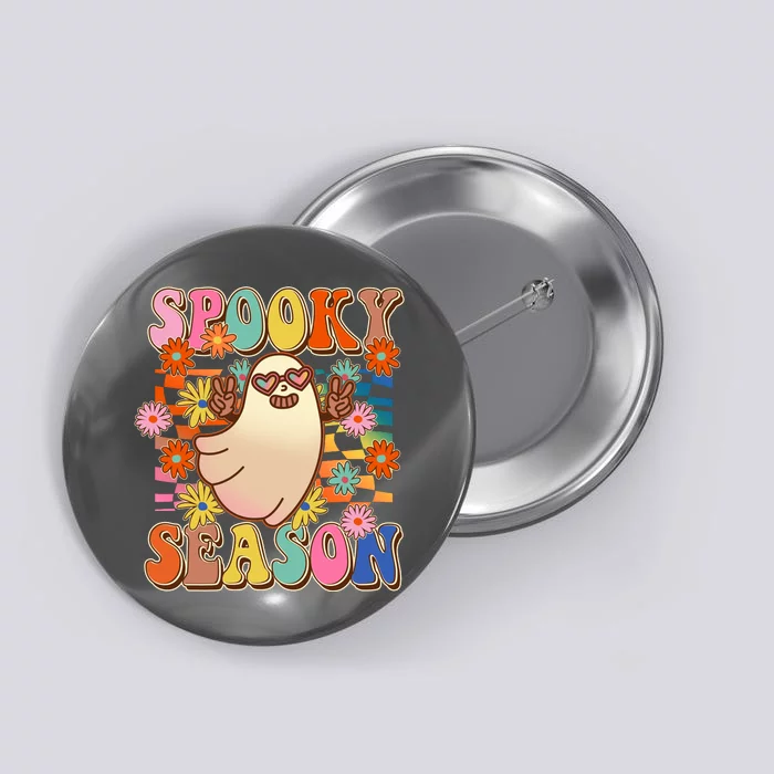 Funny Retro 60s Halloween Spooky Season Hippie Ghost Button