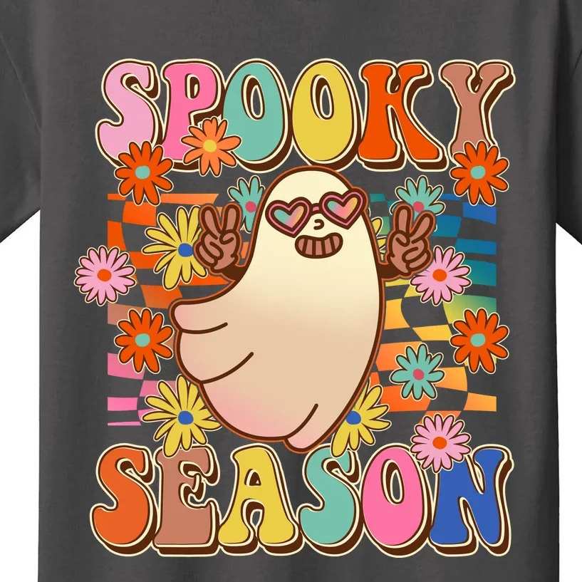 Funny Retro 60s Halloween Spooky Season Hippie Ghost Kids T-Shirt