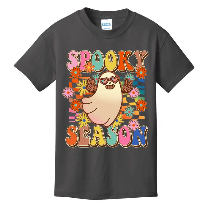 Funny Retro 60s Halloween Spooky Season Hippie Ghost Kids T-Shirt